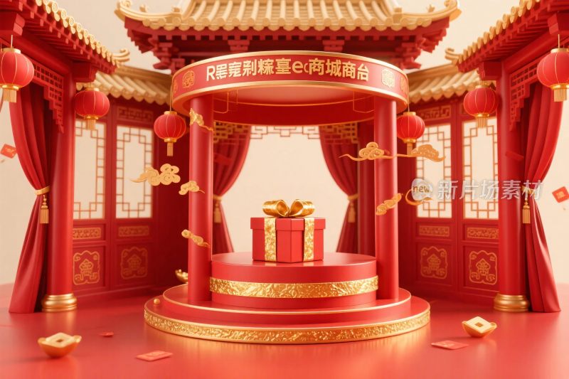 中国古风庆典古亭插画