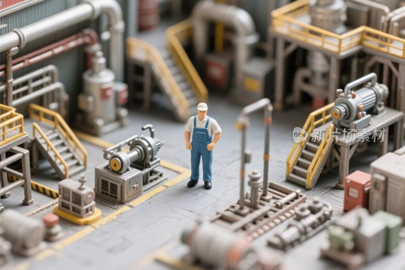 微型工业场景与工人模型图