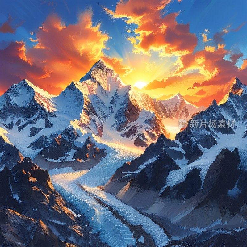 珠峰日落金山景