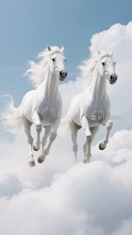 两匹白马云端奔腾