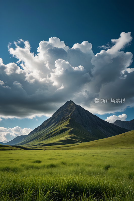 一大片草地一座高山清风景图片