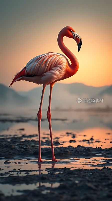 日落下的火烈鸟