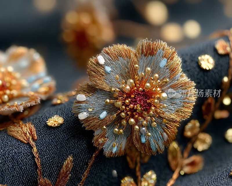 精美刺绣花朵特写