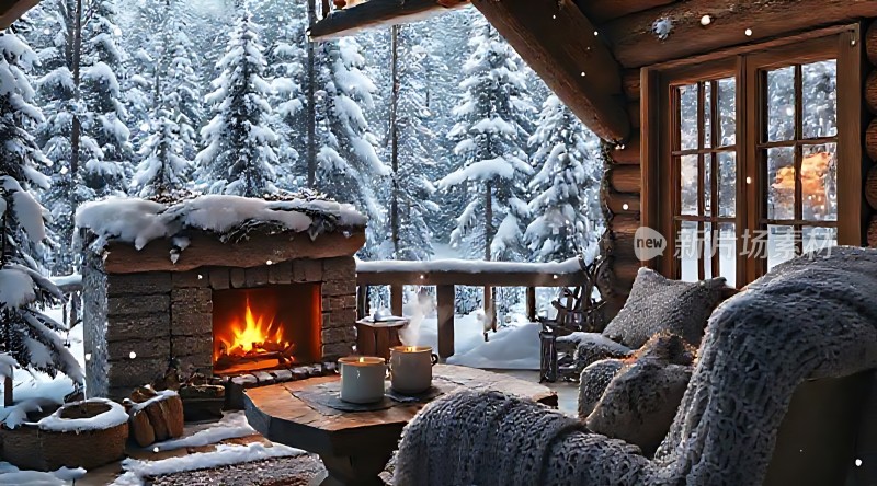 雪夜温馨小木屋 fireplace