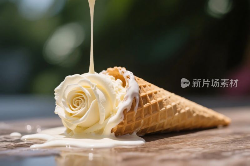 奶油玫瑰冰淇淋甜筒