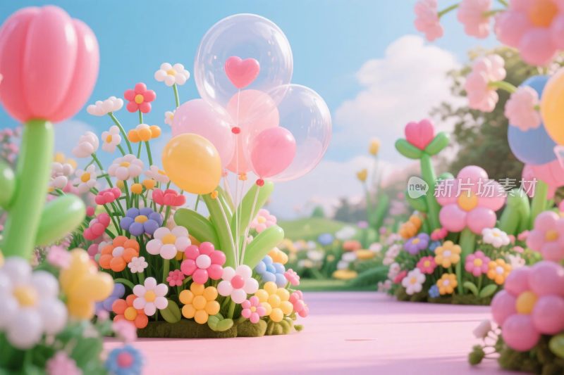 梦幻缤纷的花卉气球场景