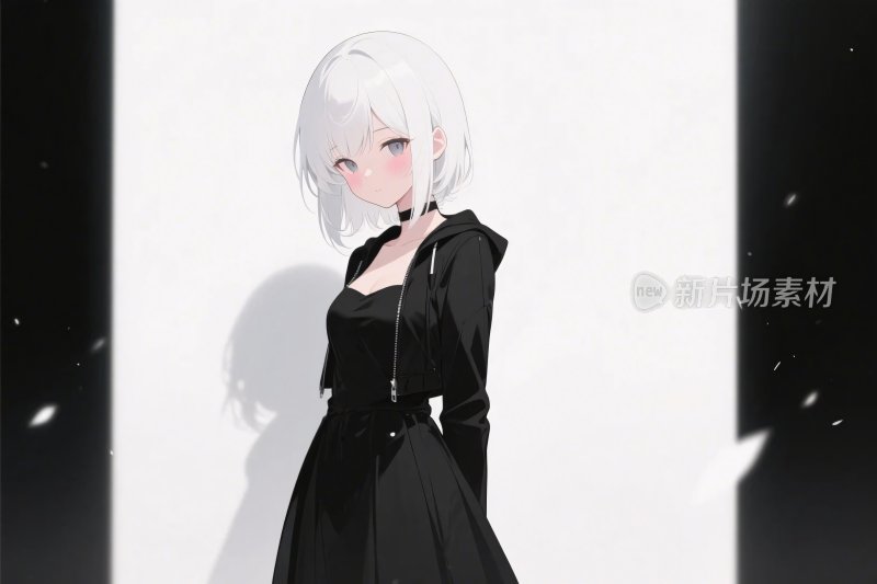 黑白风格动漫角色插画