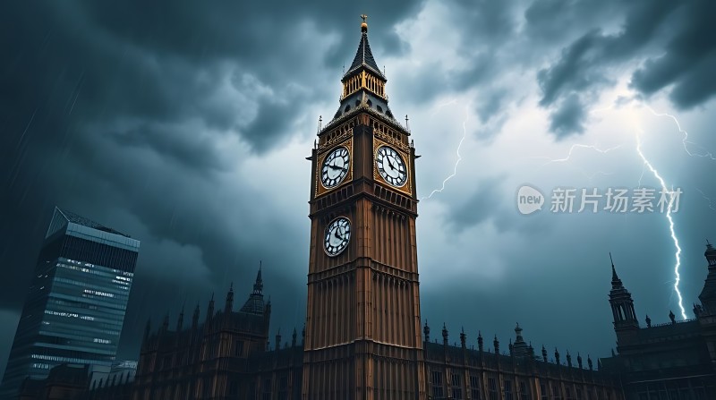 伦敦大本钟与闪电风暴