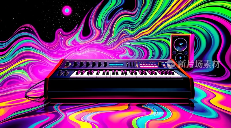 霓虹色键盘与音箱