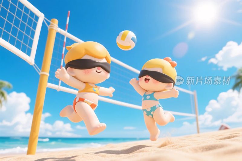 卡通沙滩排球场景
