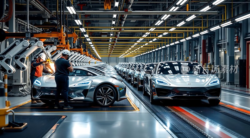 现代工厂生产线上的高端跑车装配线