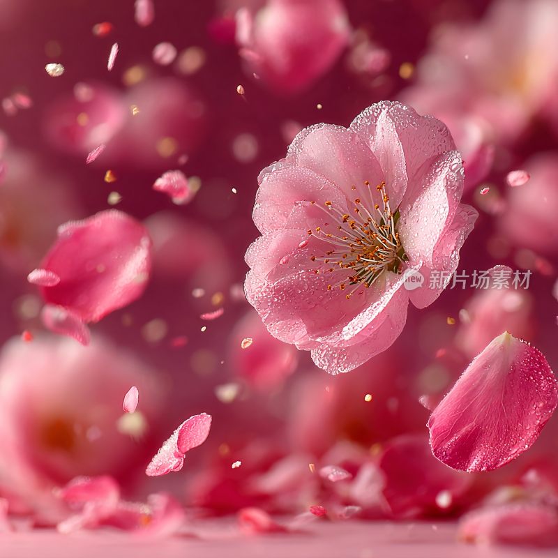 粉色飘落的唯美花朵