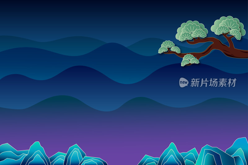 自然风光中国风国潮插画黑夜天空与山峦