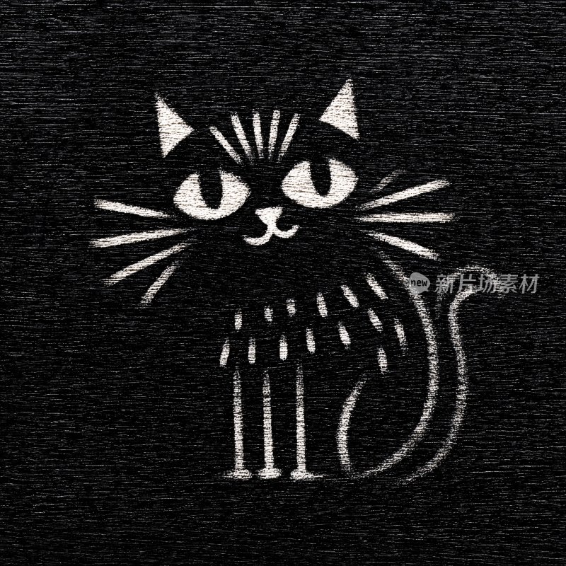 简约黑白猫咪插画图案