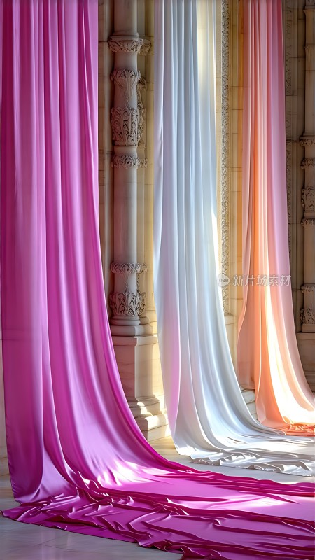 渐变色彩窗帘映衬古典建筑之美