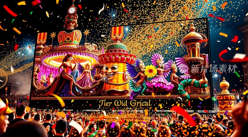 狂欢节盛宴华丽花车与欢乐人群