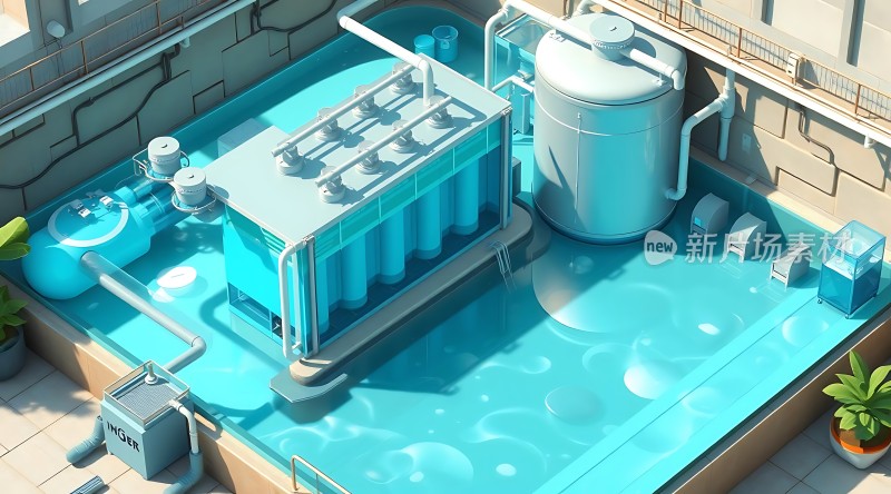 新场景素材蓝色泳池与设备