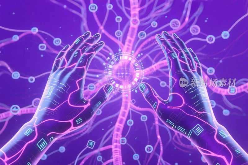 科技感手掌神经线路插画