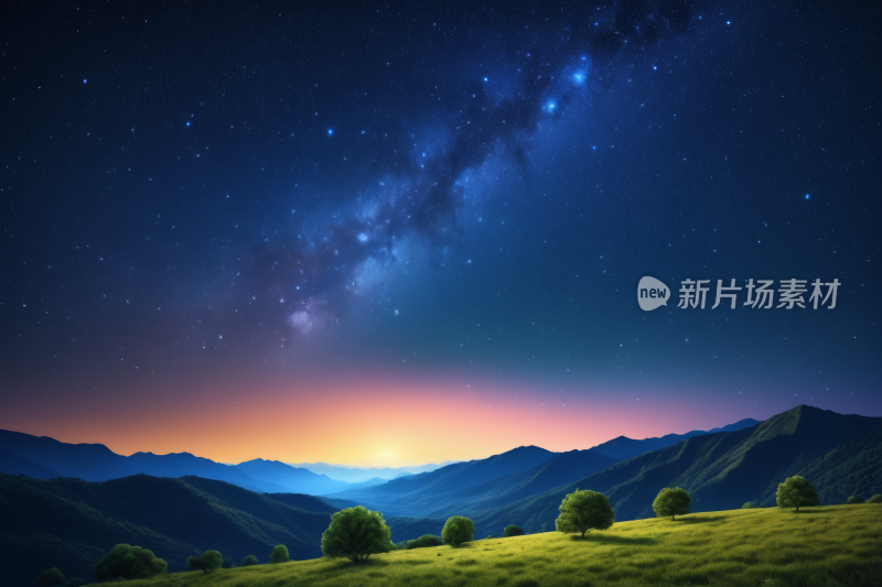 星空夜空有星星和山脉高清风景风光图片