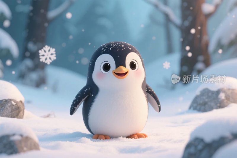 卡通企鹅雪地场景