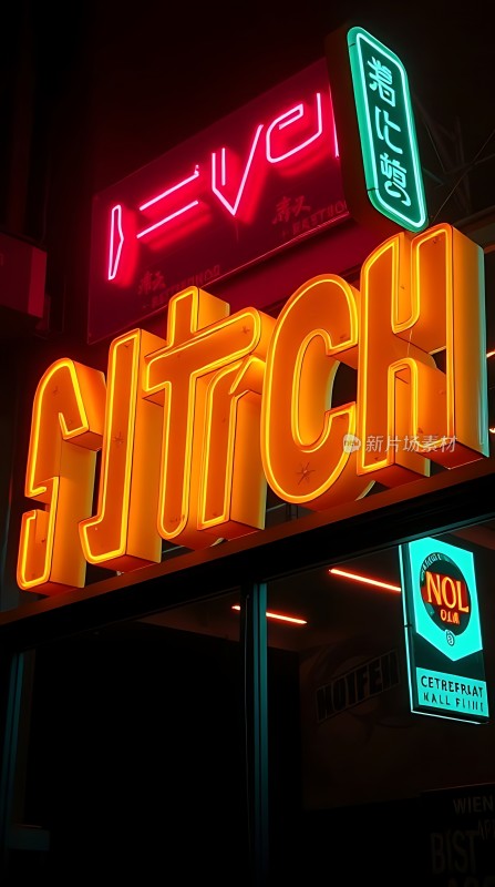 霓虹灯下的时尚店铺