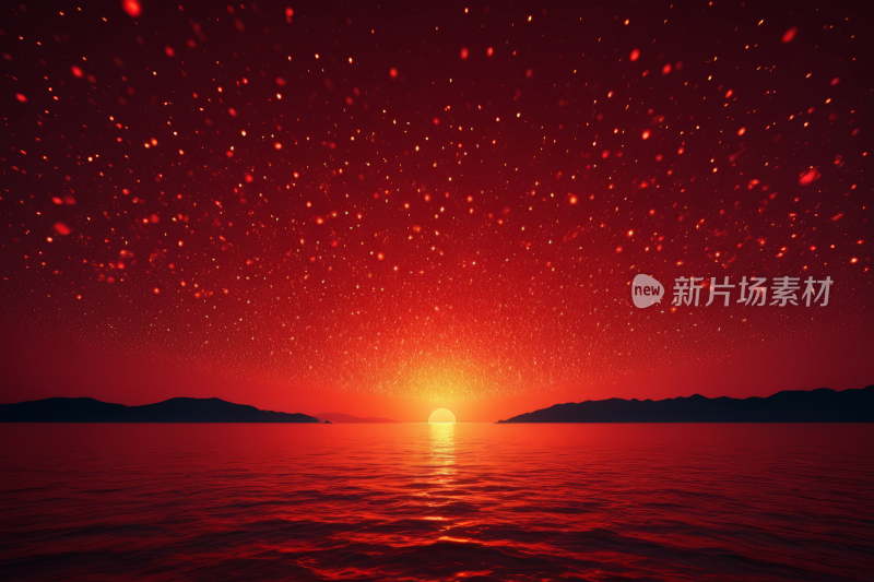 海洋上空红色的日落和星星高清背景图片