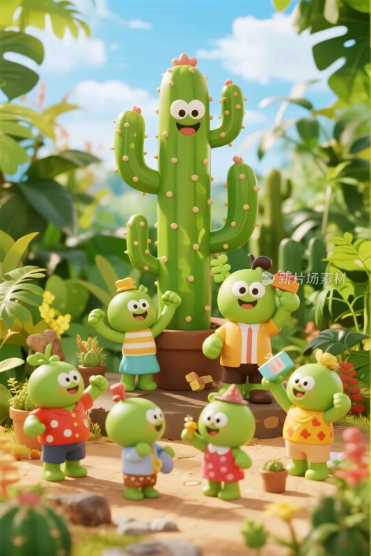 卡通仙人掌角色场景