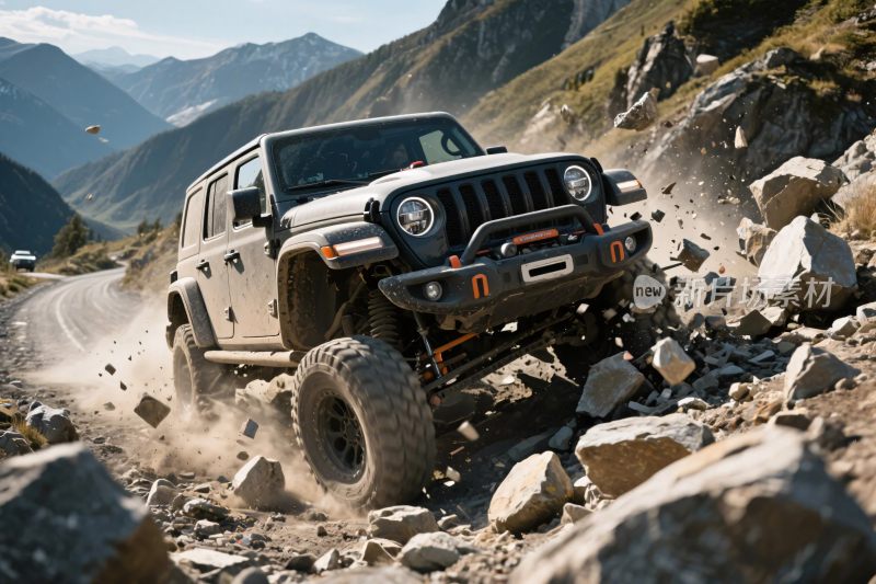 越野吉普车行驶在崎岖山路