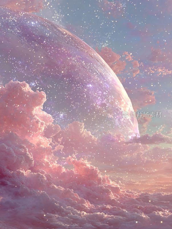 梦幻星空下的粉色云海
