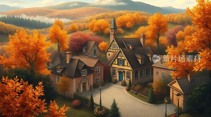 秋日暖阳下的宁静小镇