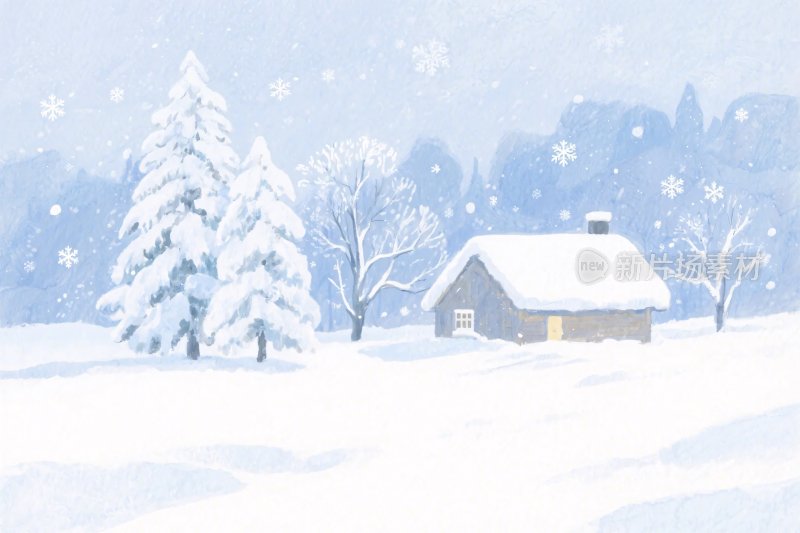 冬日雪景房屋插画