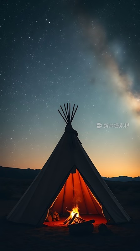 星空下的篝火帐篷