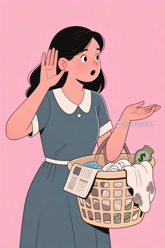 女性举洗衣篮插画