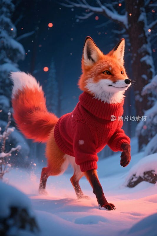 雪地红狐插画