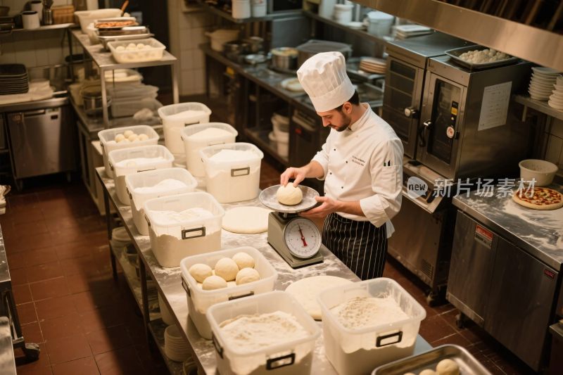 厨房内厨师准备食材