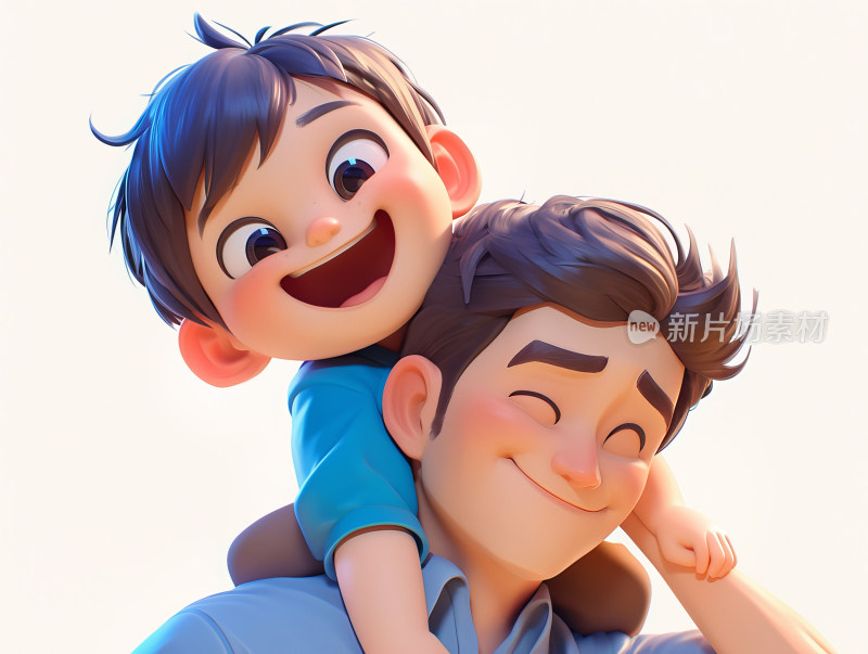 3D卡通孩子和父亲在一起开心时刻