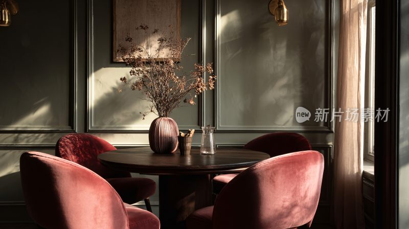室内温馨圆桌座椅布置场景