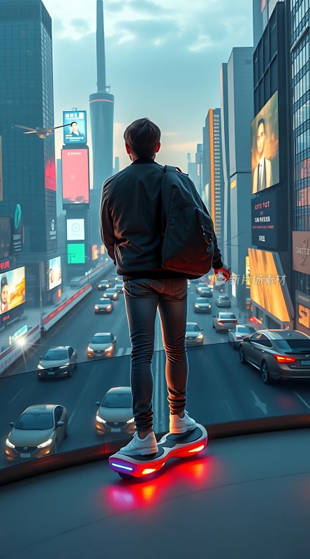 未来城市滑板少年