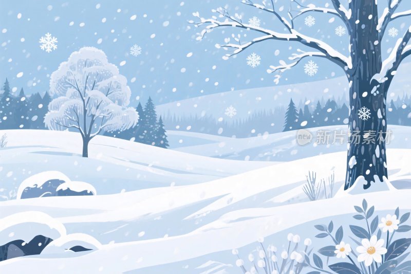 冬季雪景插画