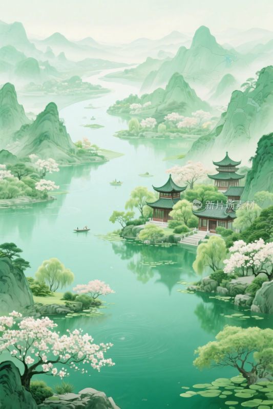 古风山水风景插画