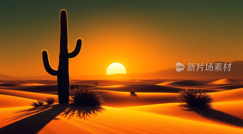沙漠日落下的坚韧生命