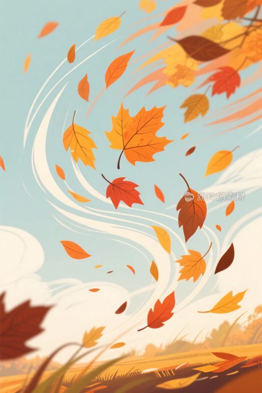 秋天落叶旋风插画