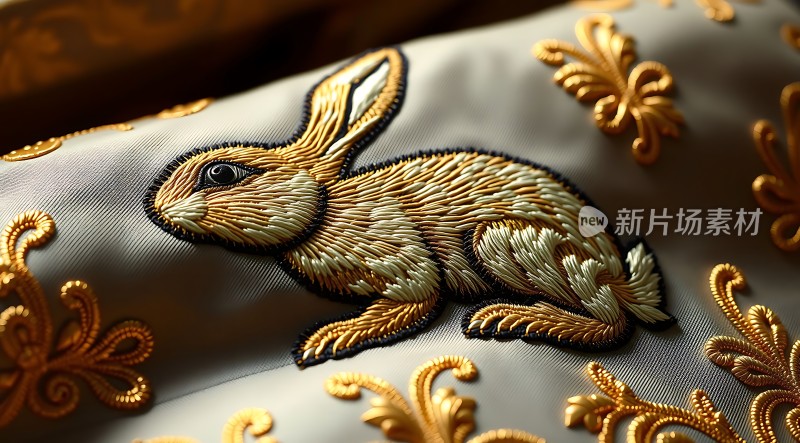 金色兔子刺绣图案