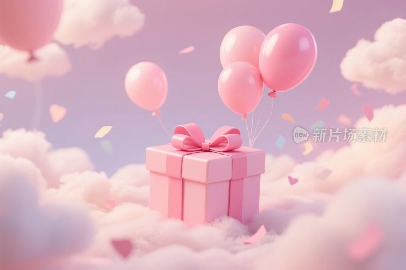 梦幻粉色礼盒气球云朵图