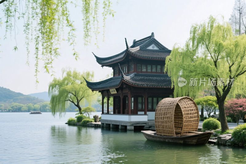 江南水景古亭风光