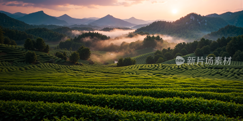 春茶茶山风光 日出唯美风景