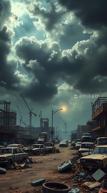 废弃都市末日废墟下的寂静街道