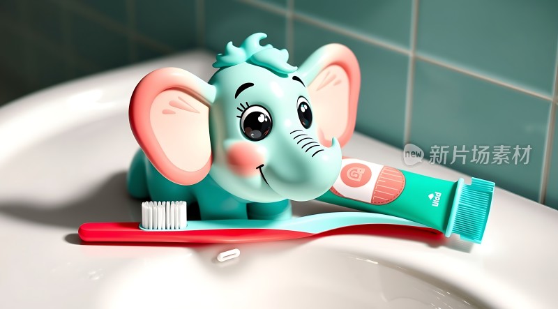 可爱大象牙刷牙膏组合展示