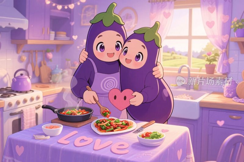 卡通茄子美食插画