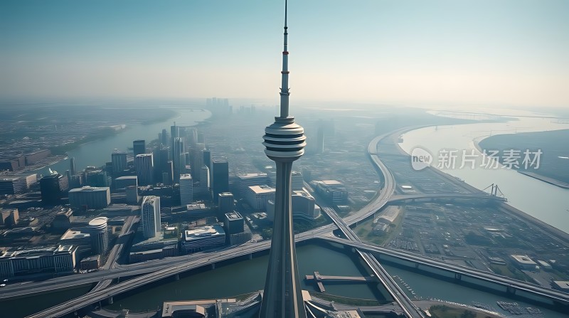 东方明珠塔俯瞰城市全景